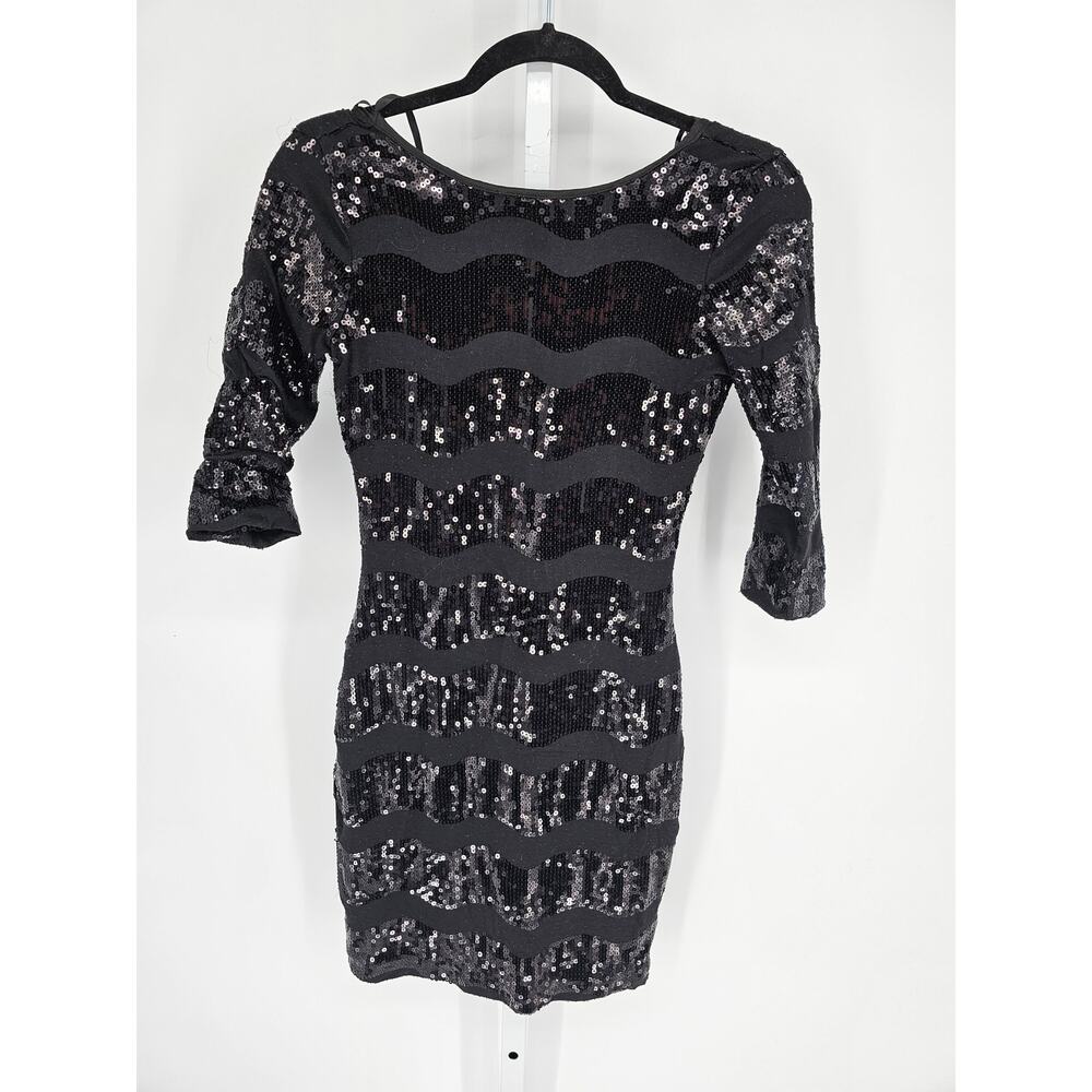 Charlotte Russe Women's Black 1/2 Sleeve Sequins Round Neck Party Dress Size XS